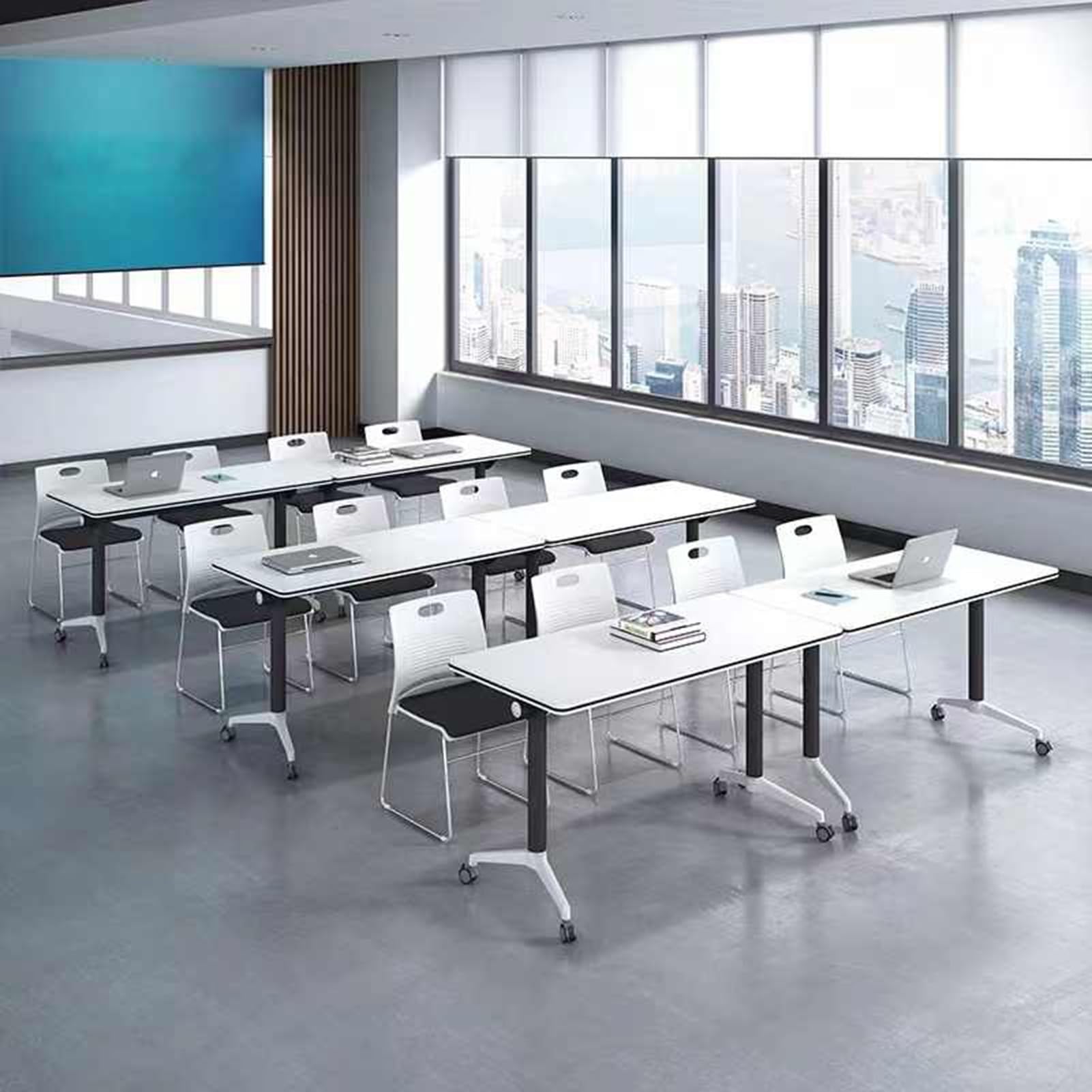 Składane mobilne stoły konferencyjne z kółkami, składane stoły seminaryjne, do biura i sal konferencyjnych, przenośne stoły treningowe (140 x 60 x 74 cm)