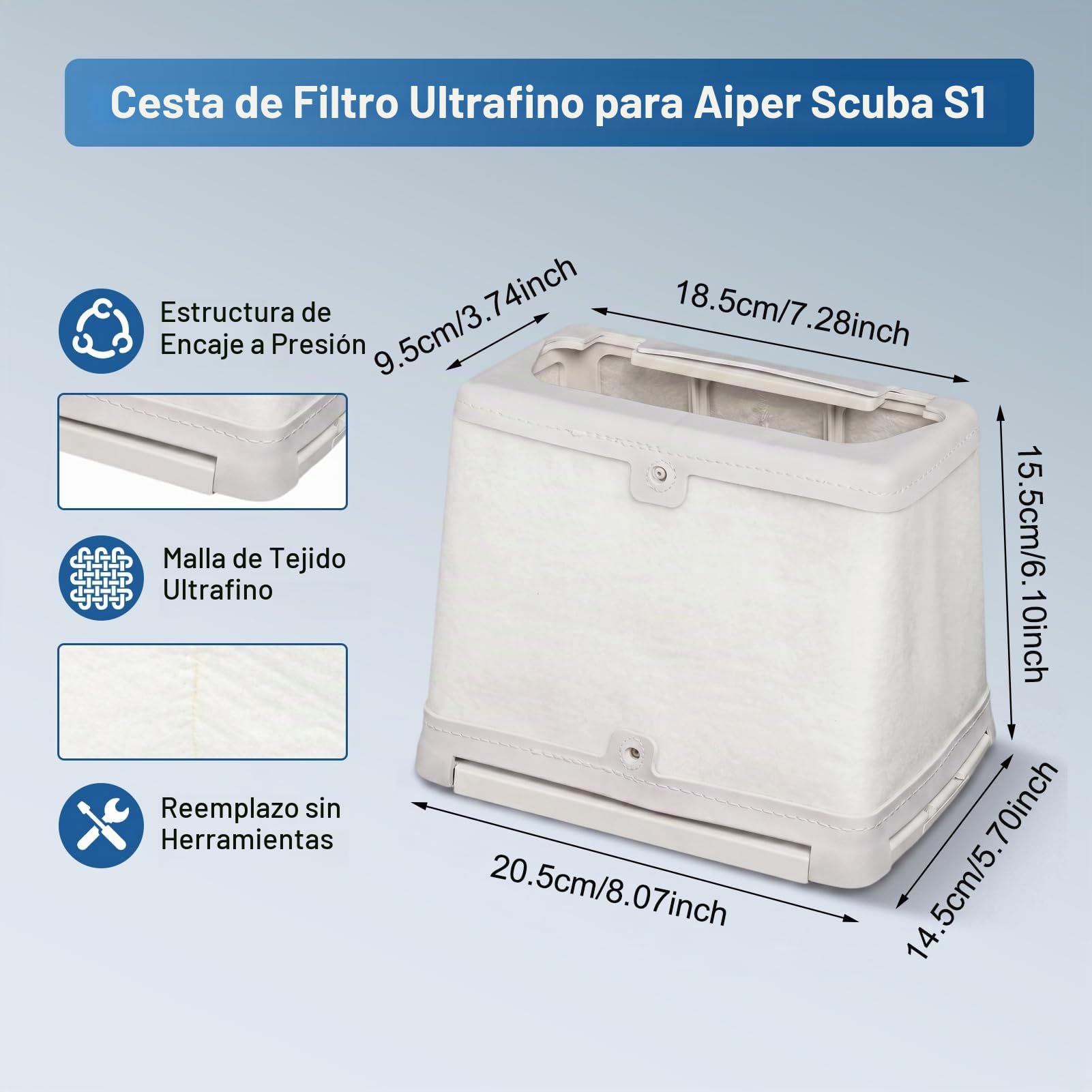 Cesta de filtro ultrafina para Aiper Scuba S1, bolsa de filtro de repuesto para limpiador de piscinas con pantalla de malla de nailon para desechos finos, color blanco, capacidad de 1,5 L (2 unidades)