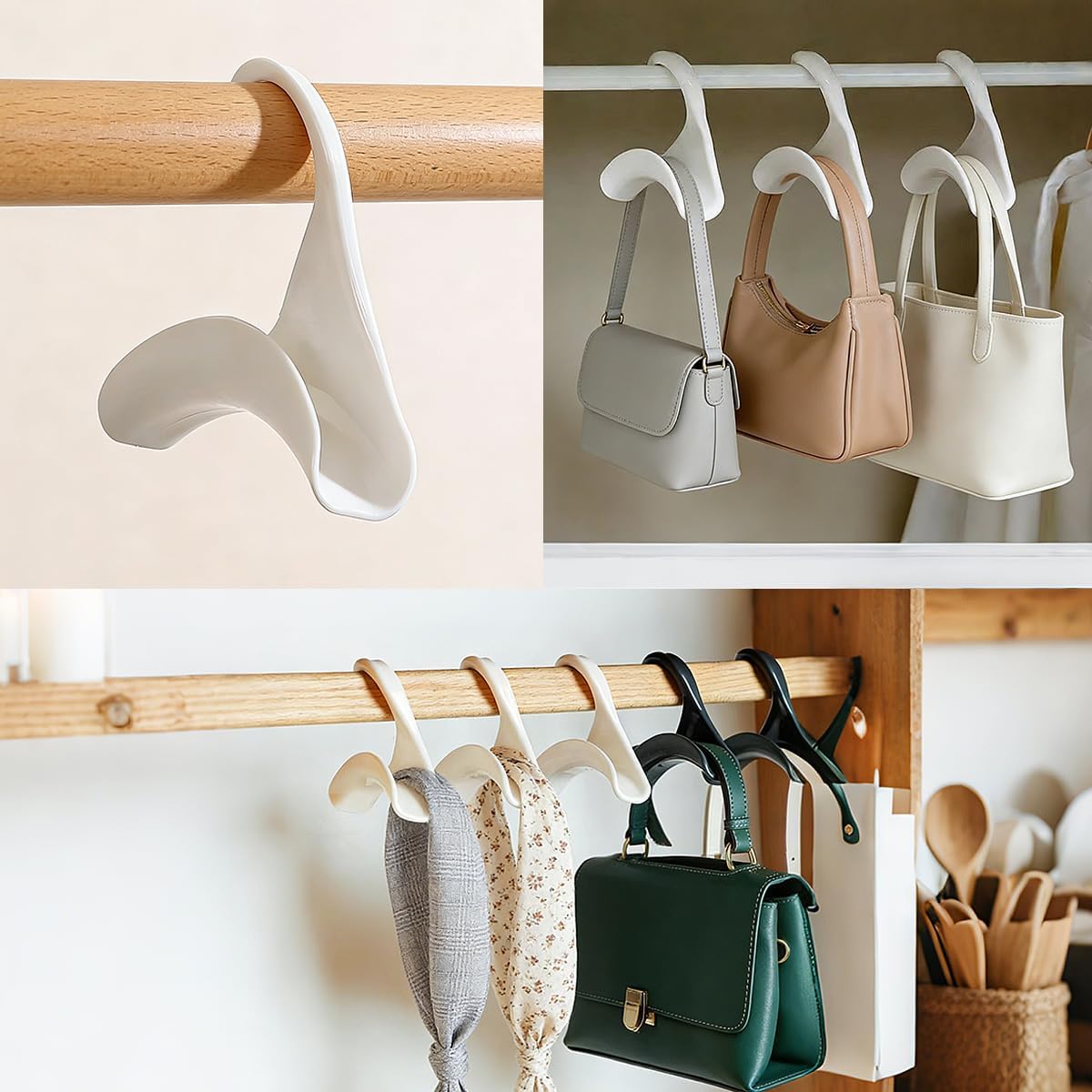 10 Pcs Purse Hanger Hook Purse Organizer Insert Hanger Holder Handbags Backpacks Arch Hook for Closet Home Storage(White)