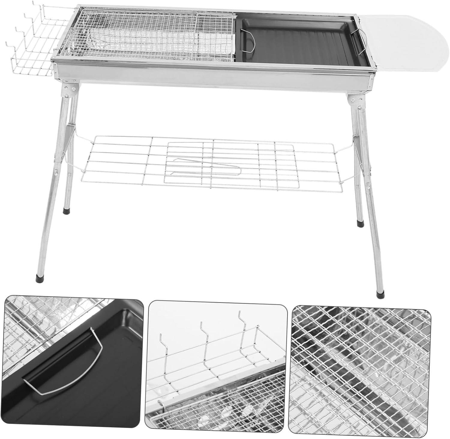 HANABASS 1set Portable Charcoal Grill for Outdoor Barbecue Easy to Clean Lightweight Stainless Steel Grill for Camping Picnic and Backyard Use