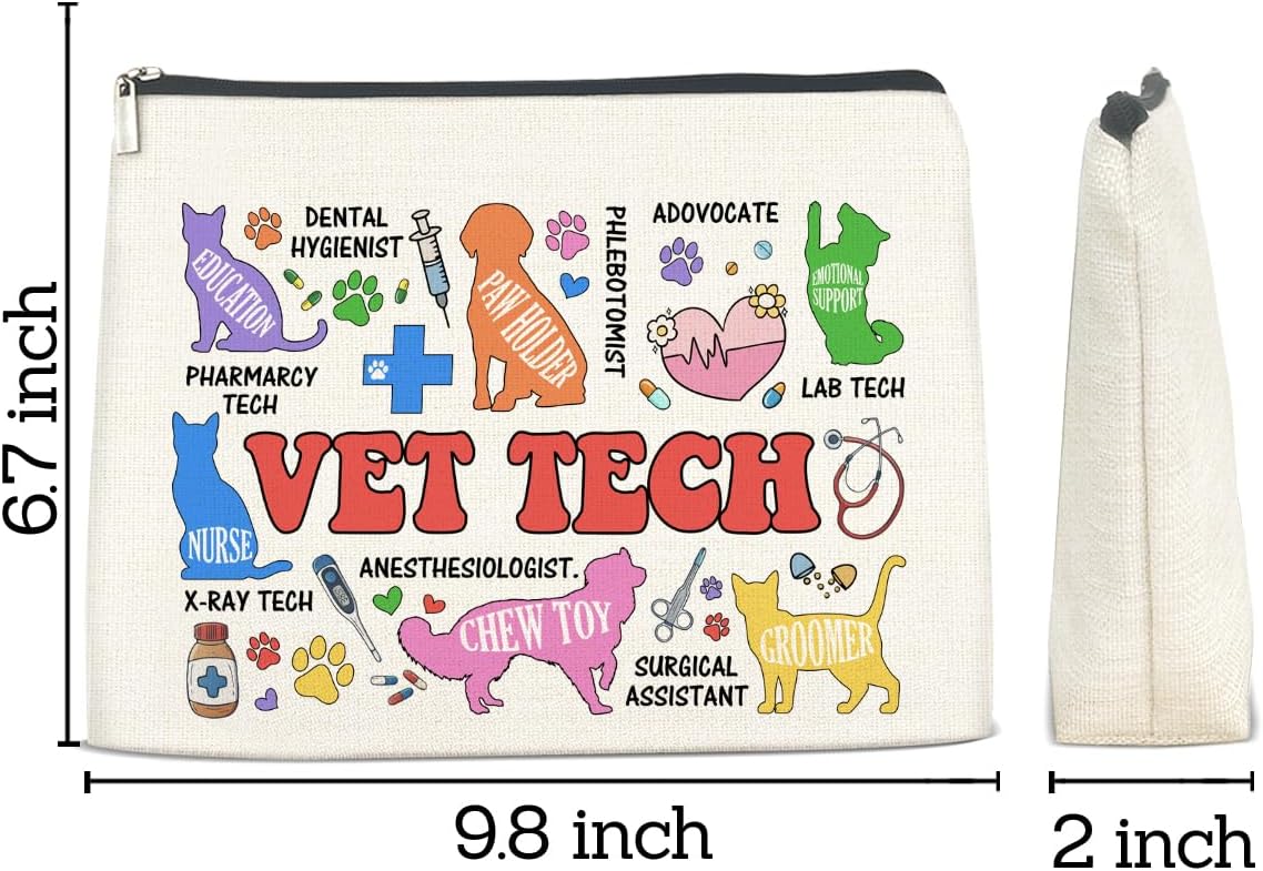 Makeup Bag Vet Tech Gifts for Women, Work Besties Gift Doctor Gifts for Coworker Friends Birthday Christmas Graduation Veterinary Technician Cosmetic Bag with Zipper Travel Toiletry Pouch for Purse - Image 2
