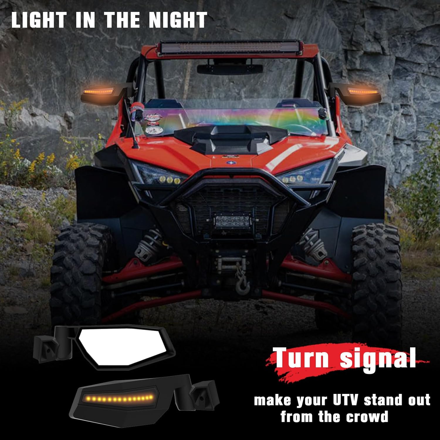 Side Mirrors with Turn Signal Lights for Polaris RZR Pro XP 4 2020-2024, Folding Rearview Mirror with LED Light, 2PCS #2883762