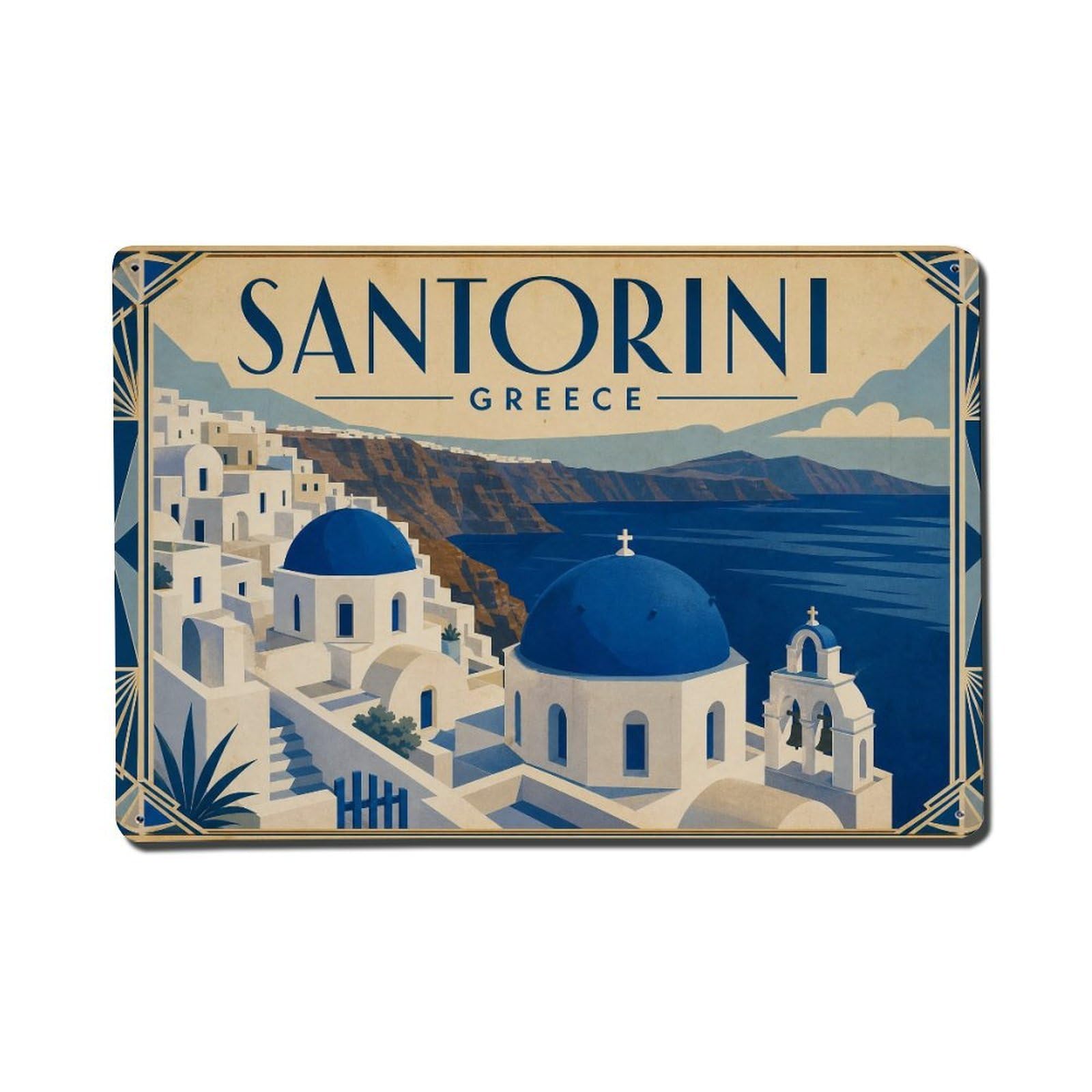 Metal Tin Sign Travel Vintage Greece Santorini
