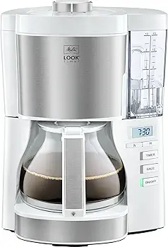 Look V Timer 1025-07, Cafetera Goteo, AromaSelector, Cafetera Programable, Depósito de Agua Extraíble, Protección 3 en 1 Anti Cal, Moderna, 1,25 Litros, 10 Tazas, Filtros 1x4, 1080W, Blanco
