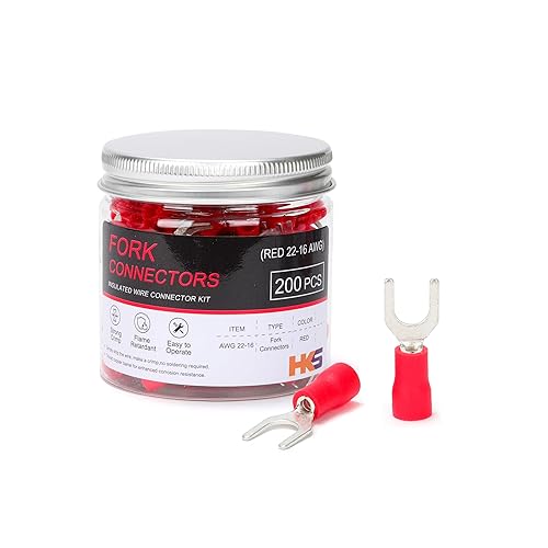 Miniatura 8 de HKS 120 piezas de conectores de alambre de horquilla de pala aislados - Amarillo calibre 12-10 AWG tamaño perno M5 #10 - Cobre rojo estañado