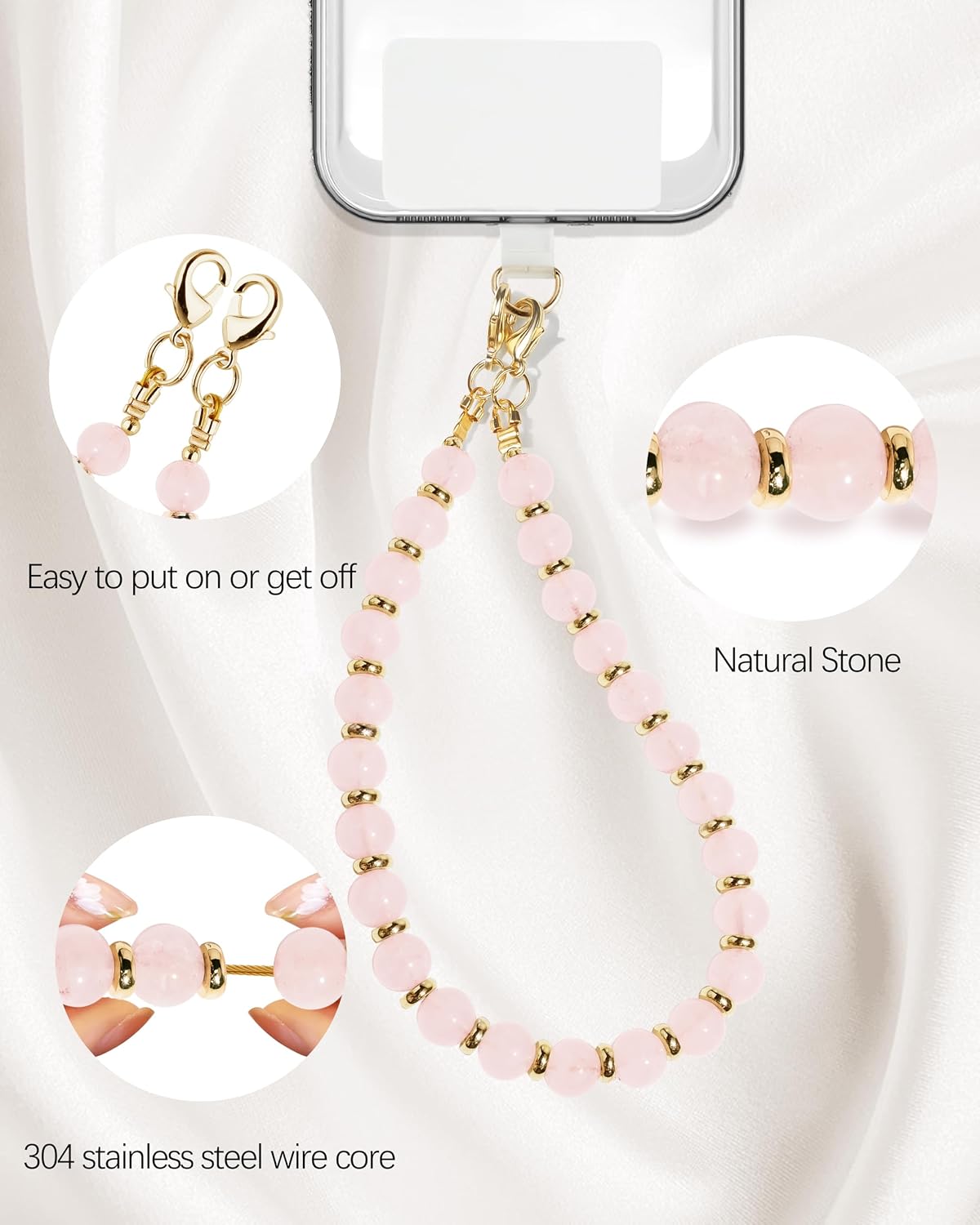 Lostars Handmade Gemstone Beaded Phone Wrist Strap with Tether Tab – Detachable Hands-Free Bracelet for iPhone/Samsung (Amazonite)