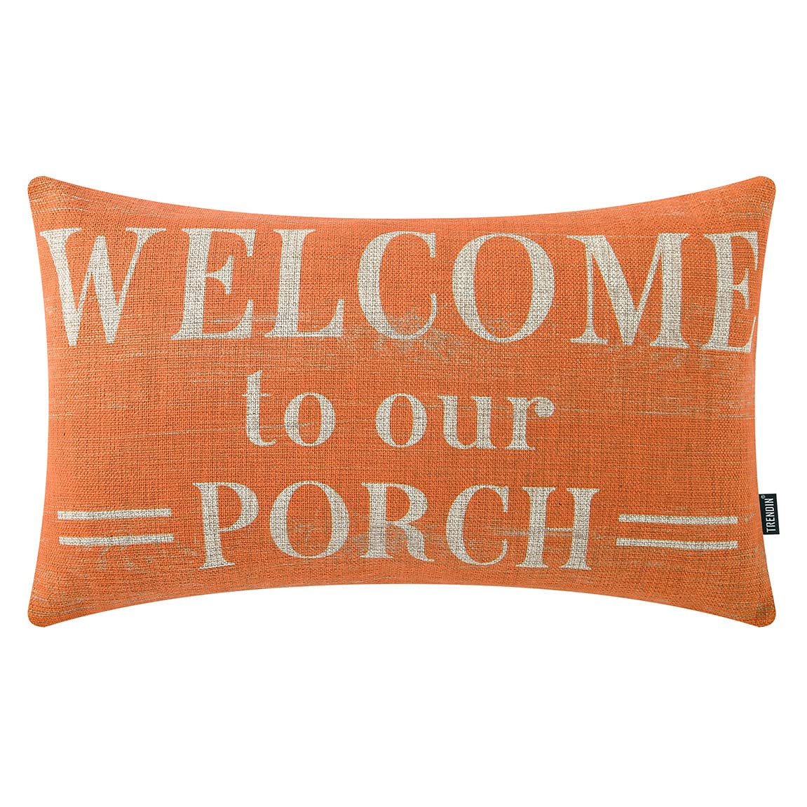 TRENDIN Porch Throw Pillow Cover 12x20 inches Fall Porch Decor Welcome to Our Porch Sign Linen Lumbar Pillow Cover for Sofa Couch Orange PL922TR