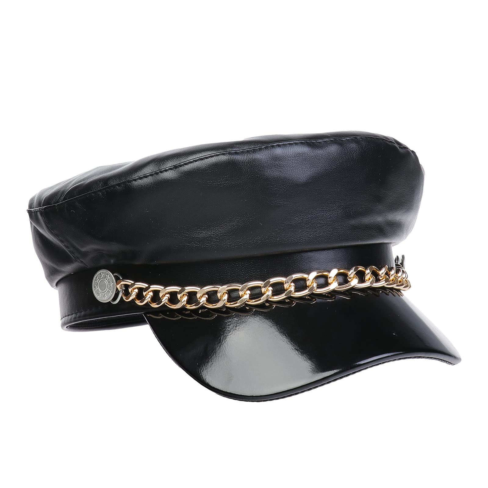 NiceYnnPU Captain Sailor Hat Newsboy Cabbie Baker Boy Peaked Beret Cap, PU Leather Flat Cap Peaker Winter Hats