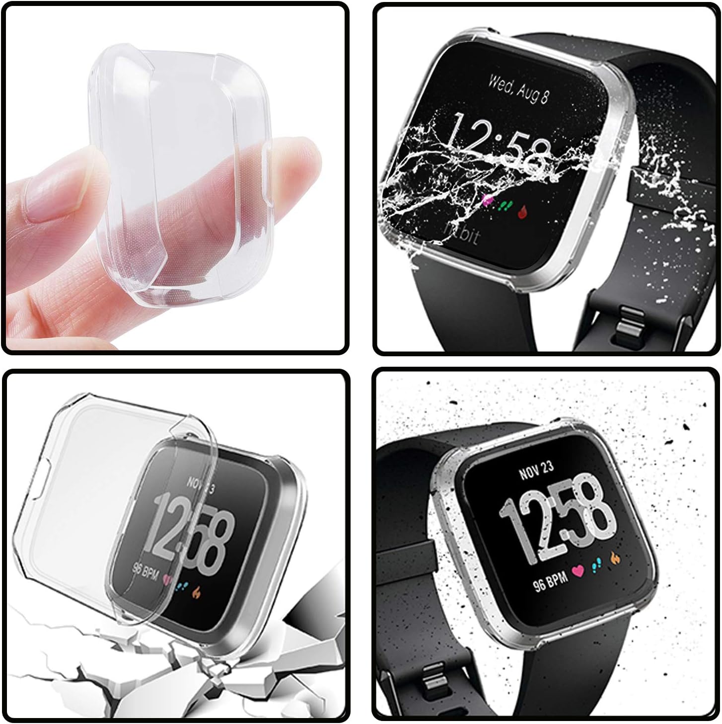Compatible Fitbit Versa Lite Screen Protector Case, Besmon Soft TPU Watch Anti-Collision Case All-Around Protector Screen Rugged Bumper Case Cover for Fitbit Versa lite Smart Watch