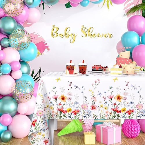 Miniatura 6 de 3 manteles de plástico con diseño floral de primavera, diseño de mariposas silvestres desechables para decoración del hogar, verano, primavera,