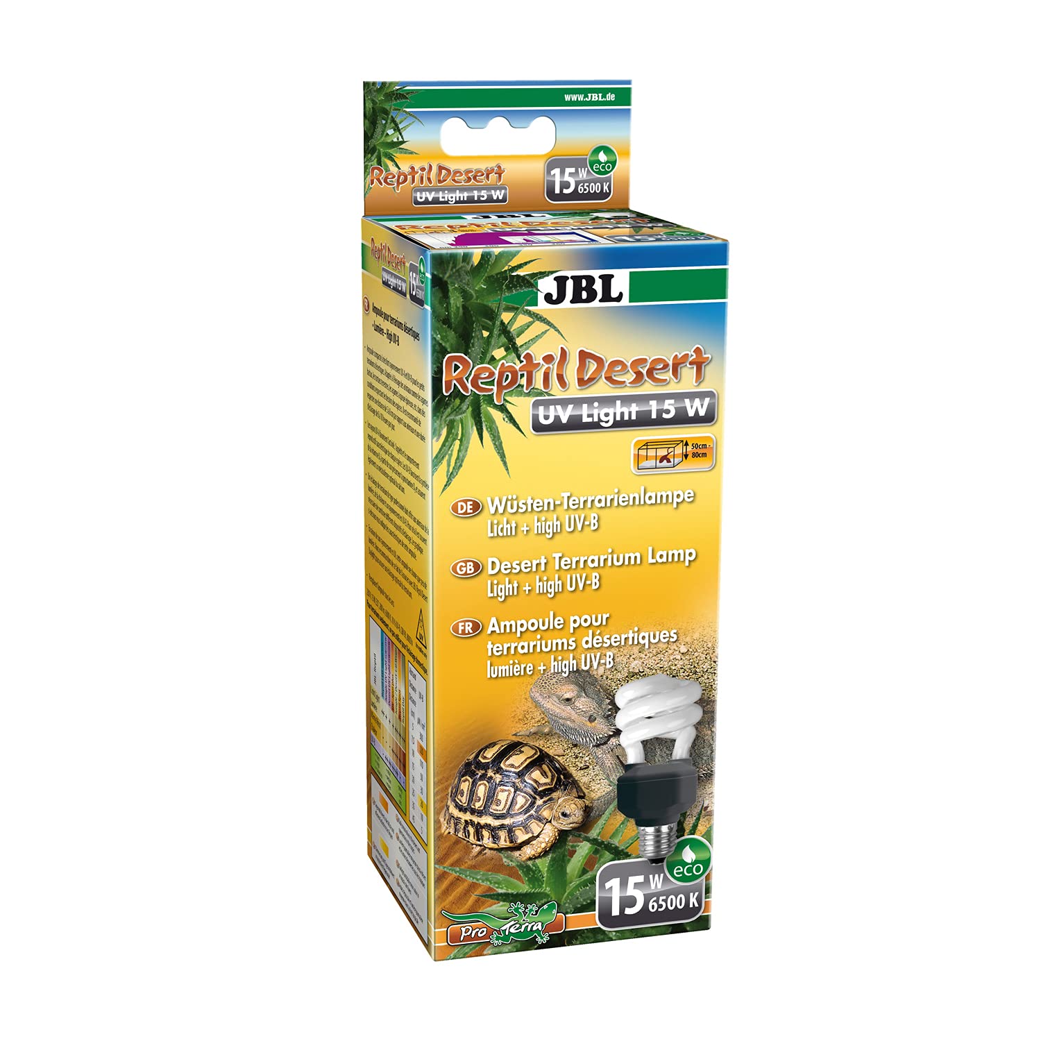 JBL ReptilDesert UV Light, energy-saving lamp for desert terrariums, E27, 15 W, 6,500 K.