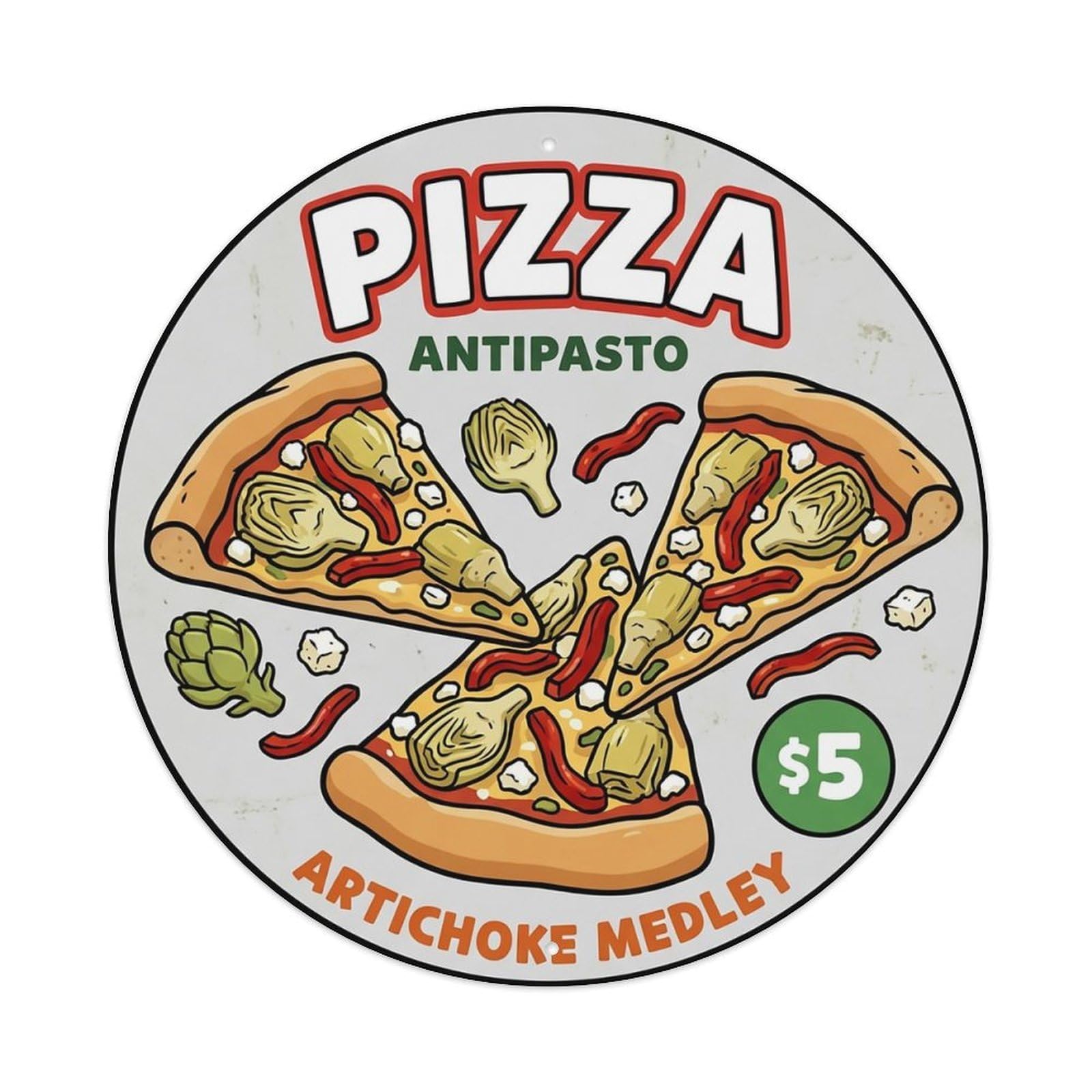 Huiyhb 8X8inch(20X20cm) Vintage Pizza Slice Italian Traditional Cuisine Artichoke Metal Tin Sign