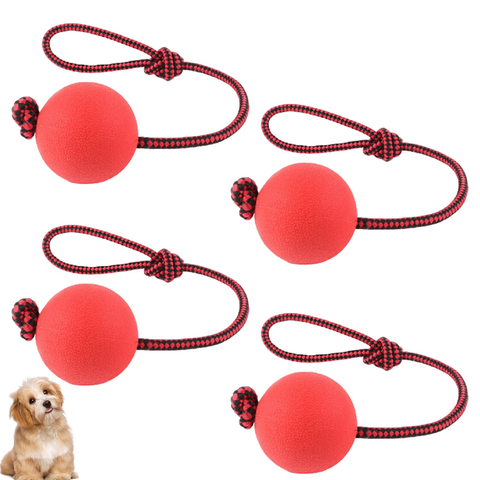 KxrTpx 4 Pcs On A Rope For Dogs, Ball On Rope Dog Toy, Dog Ball, Chuck It Dog Ball, Interactive Rubber Ball Chew Toys For Small Medium Large Pet Fetching Catching Throwing And Tugging