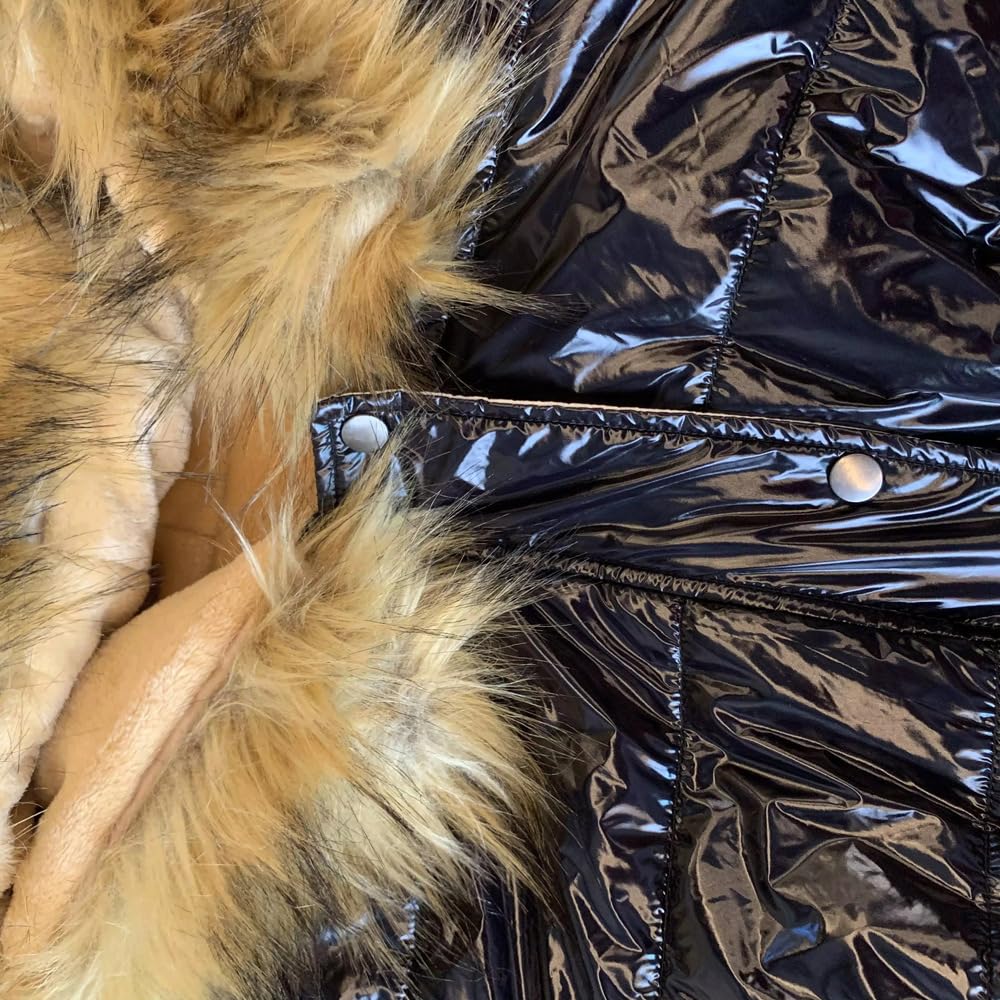 Chaqueta Acolchada Brillante del Invierno de Las Mujeres Abrigo Largo Grande del Cuello del Pelo Abajo Cremallera Completa Caliente con la Chaqueta Acolchada de los Bolsillos
