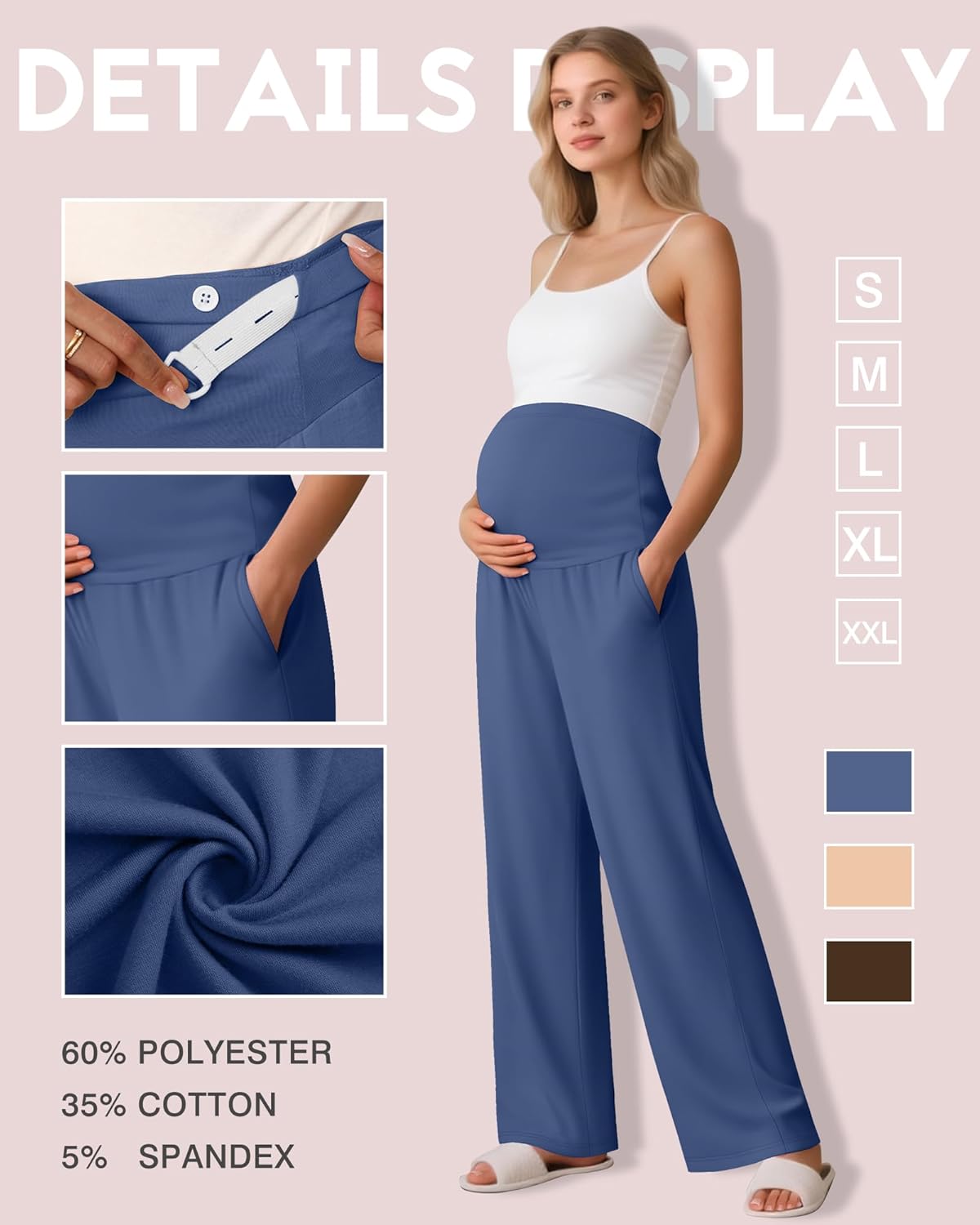 3 Pack Women's Maternity Pants Loose Wide Leg Pregnancy Sweatpants Over The Belly Lounge Pants Pajama with Pockets - Image 3