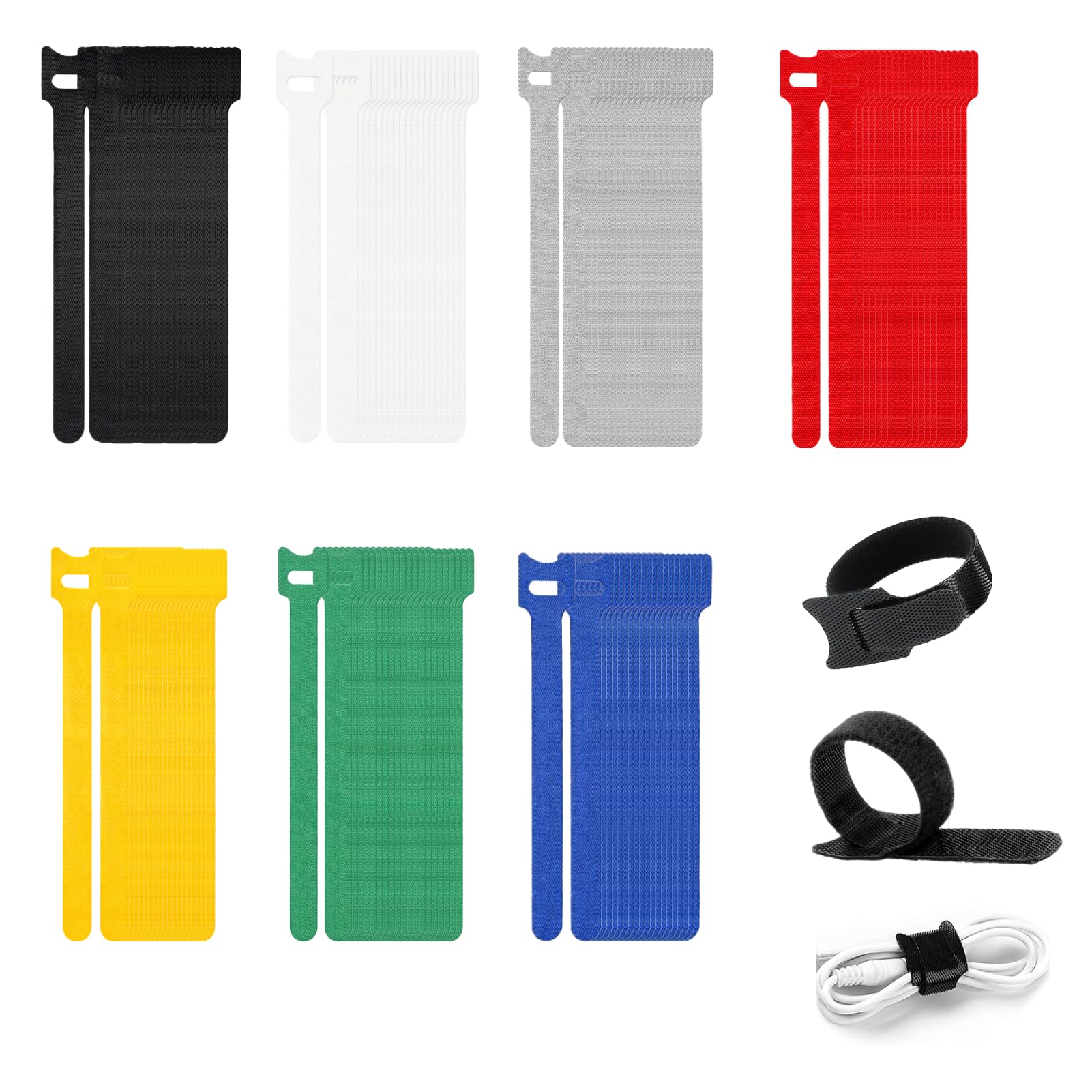 AropaeenGlowry 140-Pack 15cm Reusable Hook & Loop Cable Ties - 12mm Wide Adjustable Cord Organizers (Rainbow)