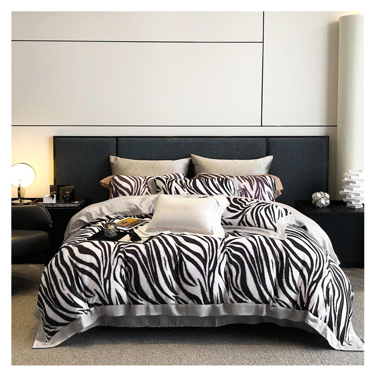 Housse de couette parure de lit Tencel 4 pièces à imprimé zèbre moderne
