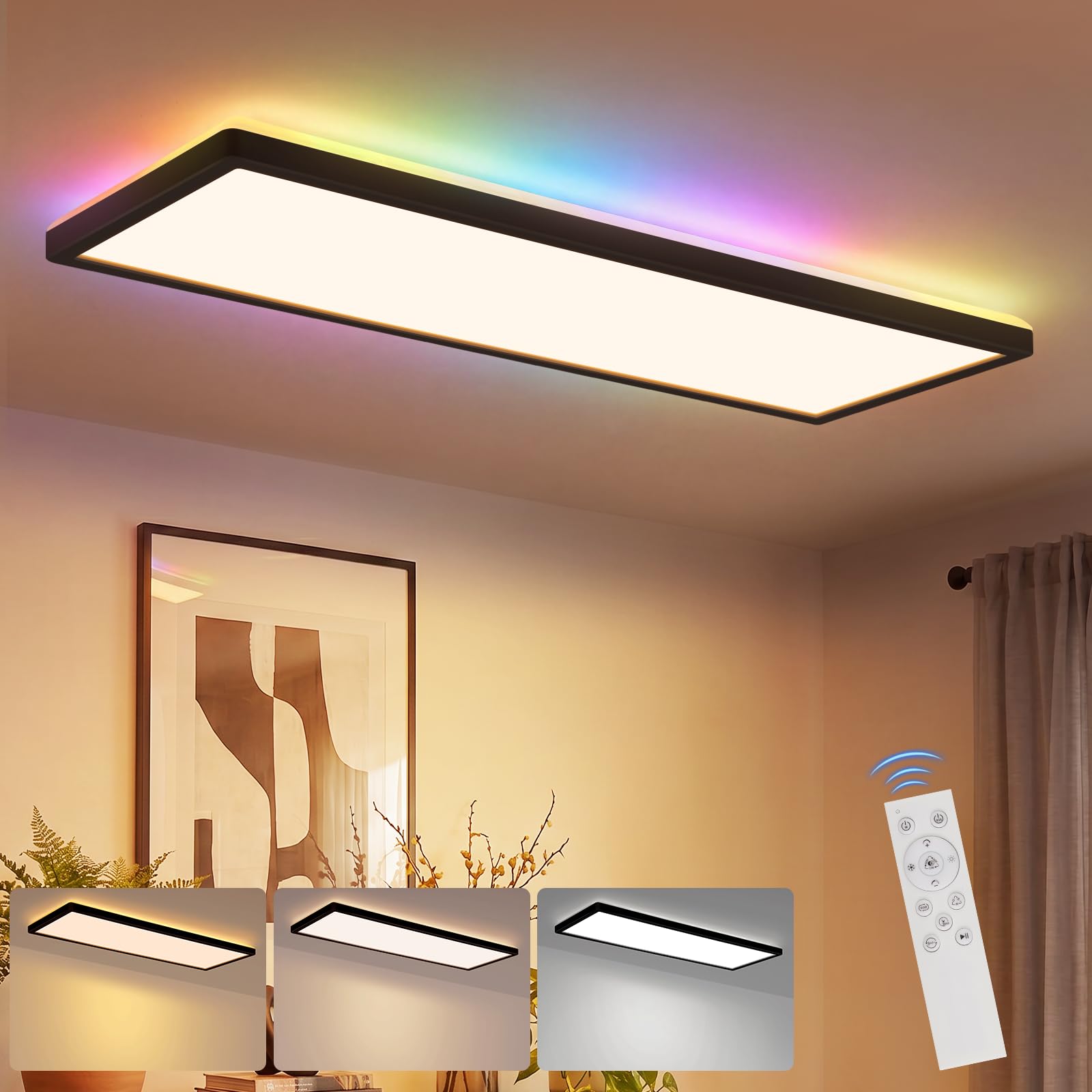 CBJKTX Lampa sufitowa LED z pilotem zdalnego sterowania 58 x 20 cm, panel