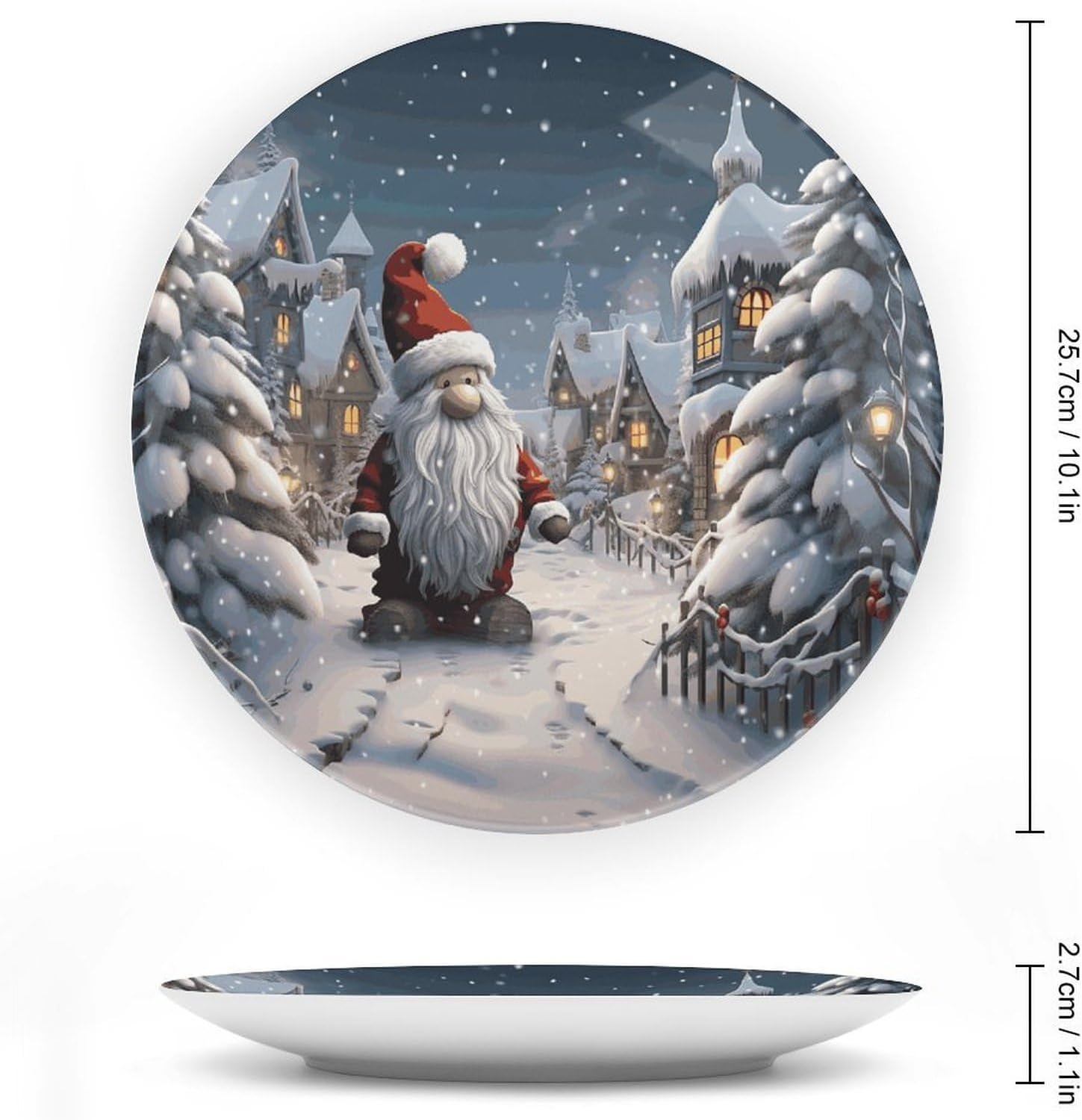Bone China Decorative Plates Christmas Snow Ceramic Decorative Plate Wall Decor with Display Stand Ceramic Ornaments for Wall Hanging Decoration