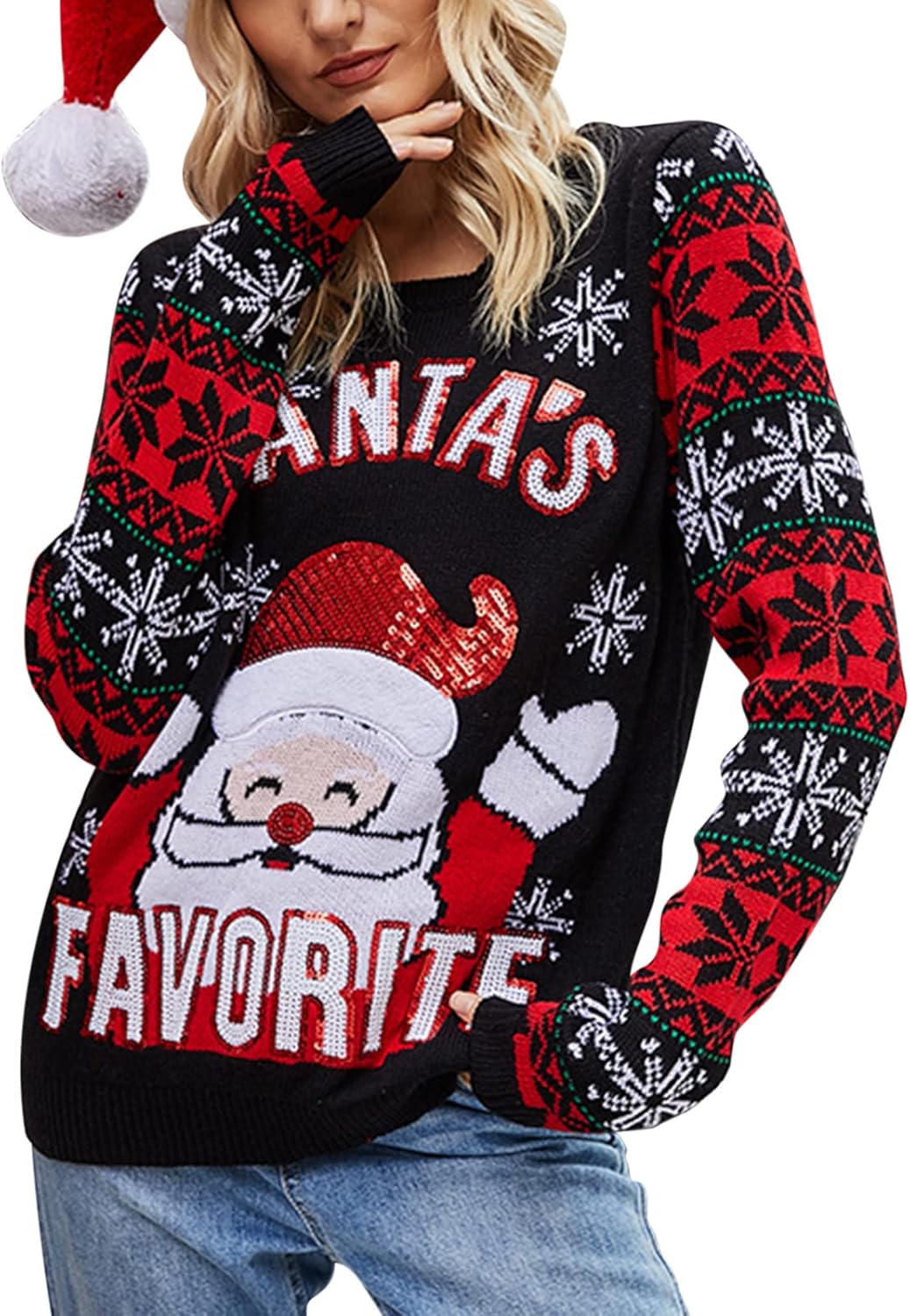 IFFEI Womens Ugly Christmas Sweater Novelty Print Crew Neck Sweater Pullover