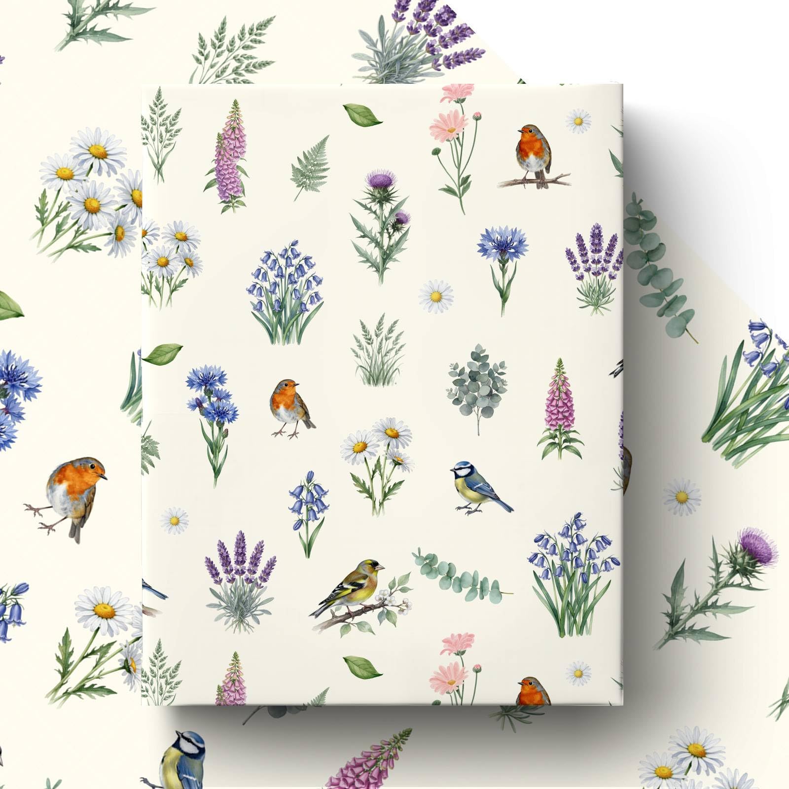 GleeWrap Flower Bird Wrapping Paper, 4 Sheets Garden Floral Birds Gift Wrap for Birthday, Wedding, Daily Gifting, 50 x 70cm