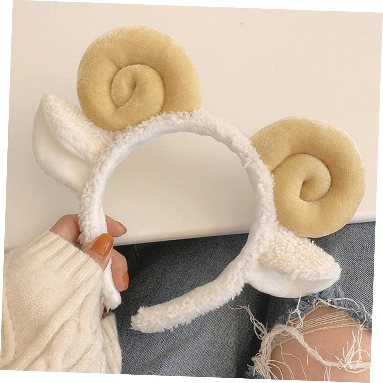 Lammohr Stirnband 2 Stück-pack aus Stoff in Khaki für Damen | Schafshorn Form, Leicht zu Tragen und Hält das Haar, Geeignet für Make Up und Spa