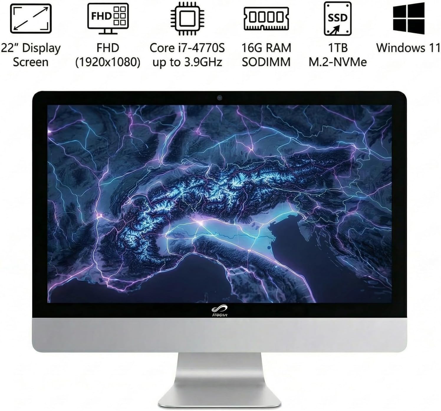 STGSivir All in One Desktop Computer, 22 inch FHD Display, Intel Core i7 up to 3.9G, 16G RAM, 1T SSD, WiFi, BT 5.0, RGB Keyboard & Mouse, Windows 11 Home