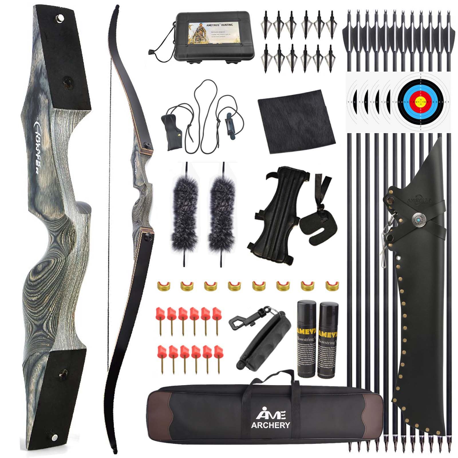 Poearcus Recurve Bow and Arrow Set 20-60lbs Black Hunter Original Archery Set 60” Hunting Bow Competition Bow Longbow for Shooting Left/Right Handed (Grey, 40ibs, Right Hand)