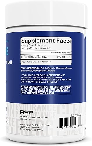 Miniatura 2 de RSP L-Carnitina Carnitina L no estimulante suplemento de pérdida de peso y metabolismo para hombres y mujeres píldoras de dieta de entrenamiento de