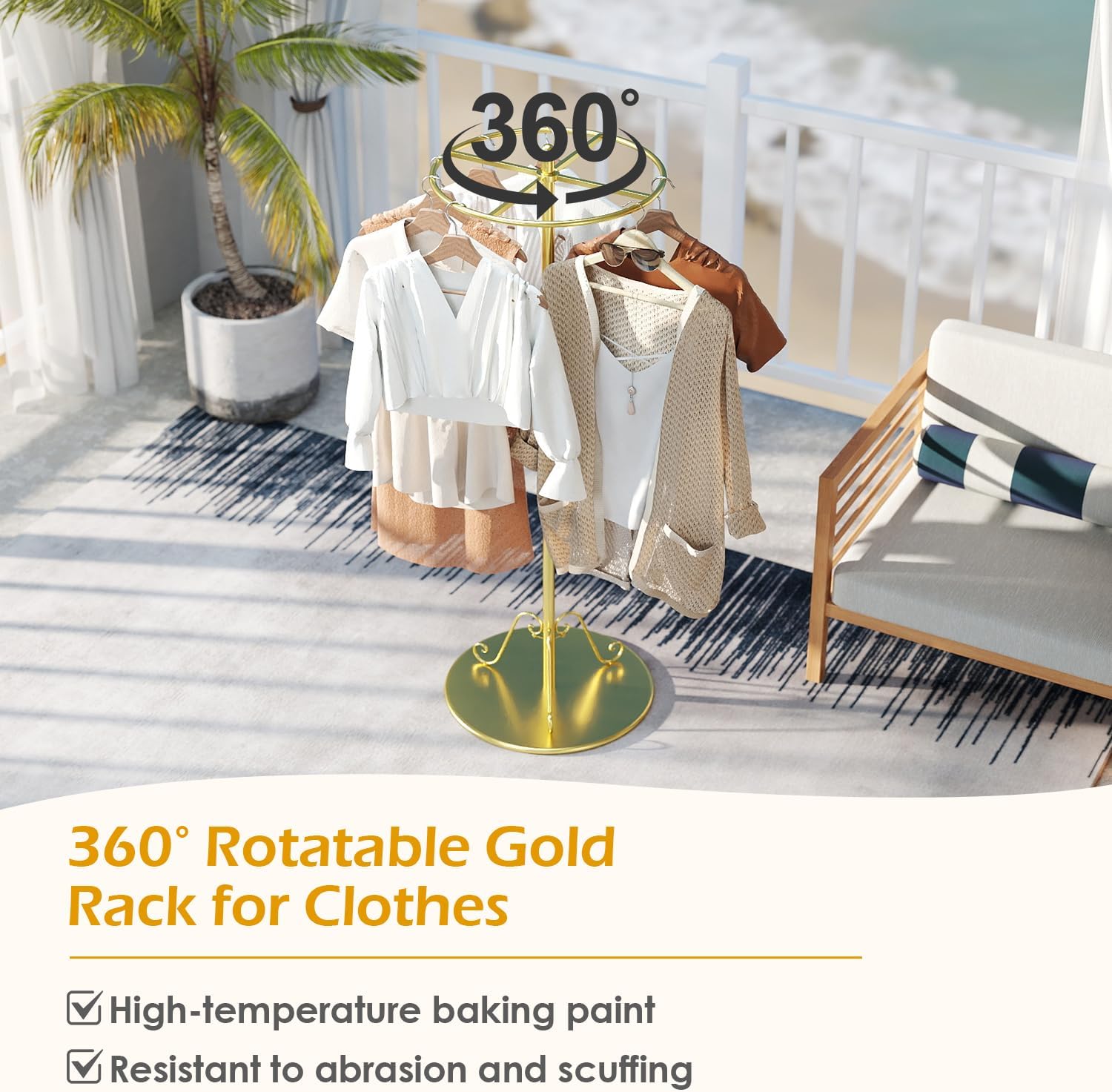 Round Clothing Rack, Rotatable Clothing Display Stand Floor Standing Boutique Retail Clothing Rack Portable for Hanging Clothes Commercial Shop Bedroom Boutiques Laundry Room