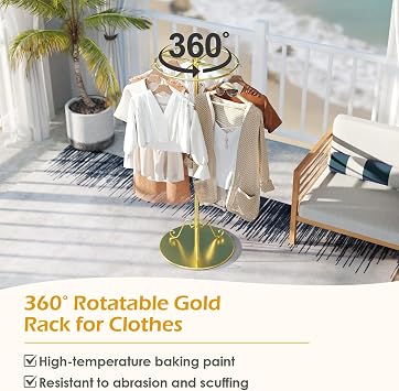 Hanging Clothes Rack, 360° Rotating Clothing Rack, Round Commercial Floor Standing Garment Retail Iron Display Stand for Mall Retail Clothes Boutiques Laundry Room