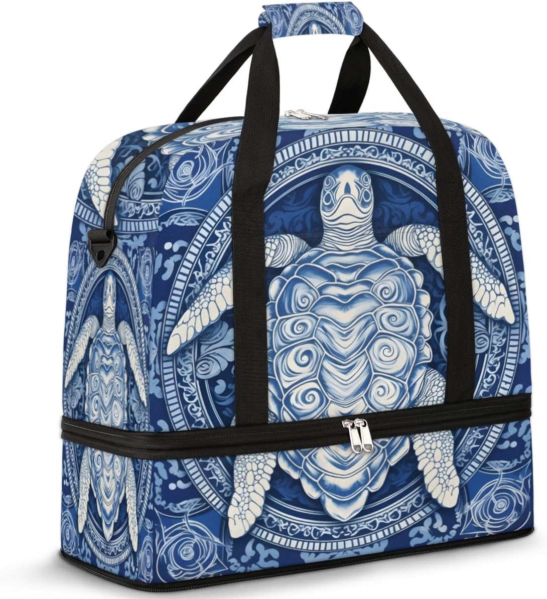 QsirBC Turtles Animal Style Gym Bag for Women Duffle Tote with Shoes Compartment Men Weekender Duffel for Dance Travel Sports Swimming Overnight