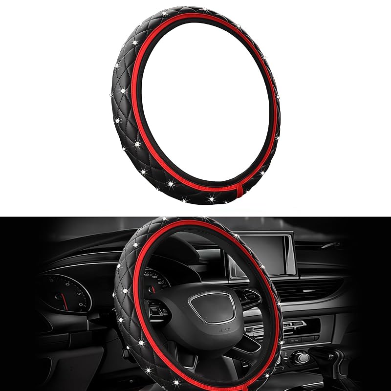Capa para Volante com Strass Gilovc em Couro Sintético PU Vermelho, 37–38 cm