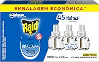 Raid Repelente Eletrico Líquido Refil, Até 45 Noites de Proteção, 3 unidades de 32,9ml