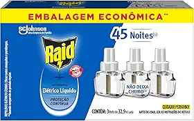 Raid Repelente Eletrico Líquido Refil, Até 45 Noites de Proteção, 3 unidades de 32,9ml