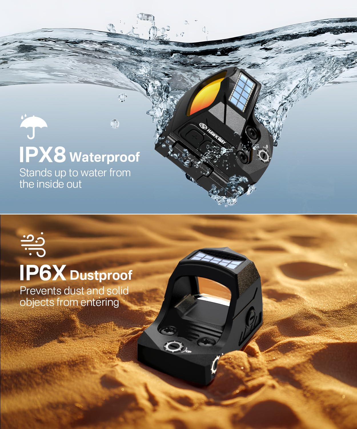 HAWKWAY 2 MOA Red Dot Sight for Pistol RMSC Dot Open Reflex Sight Auto Shaking Switch Solar & Auto Switching Parallax Free for Full-Sized