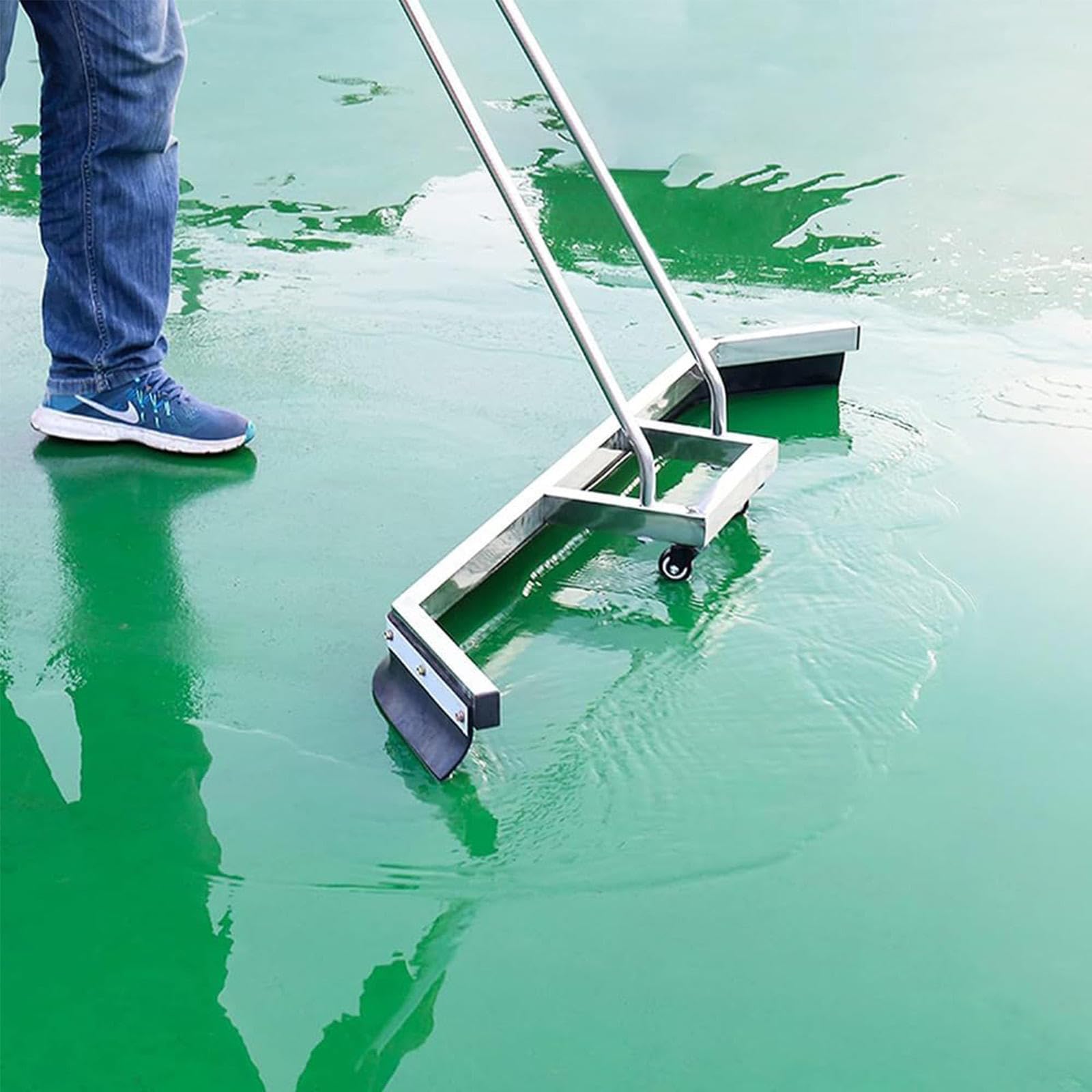 Rosqueta de Agua de Acero Inoxidable Resistente con Ruedas giratorias, Mango ergonómico para la Limpieza rápida del Piso, eliminación eficiente de la Lluvia en canchas de Tenis de concreto y garajes