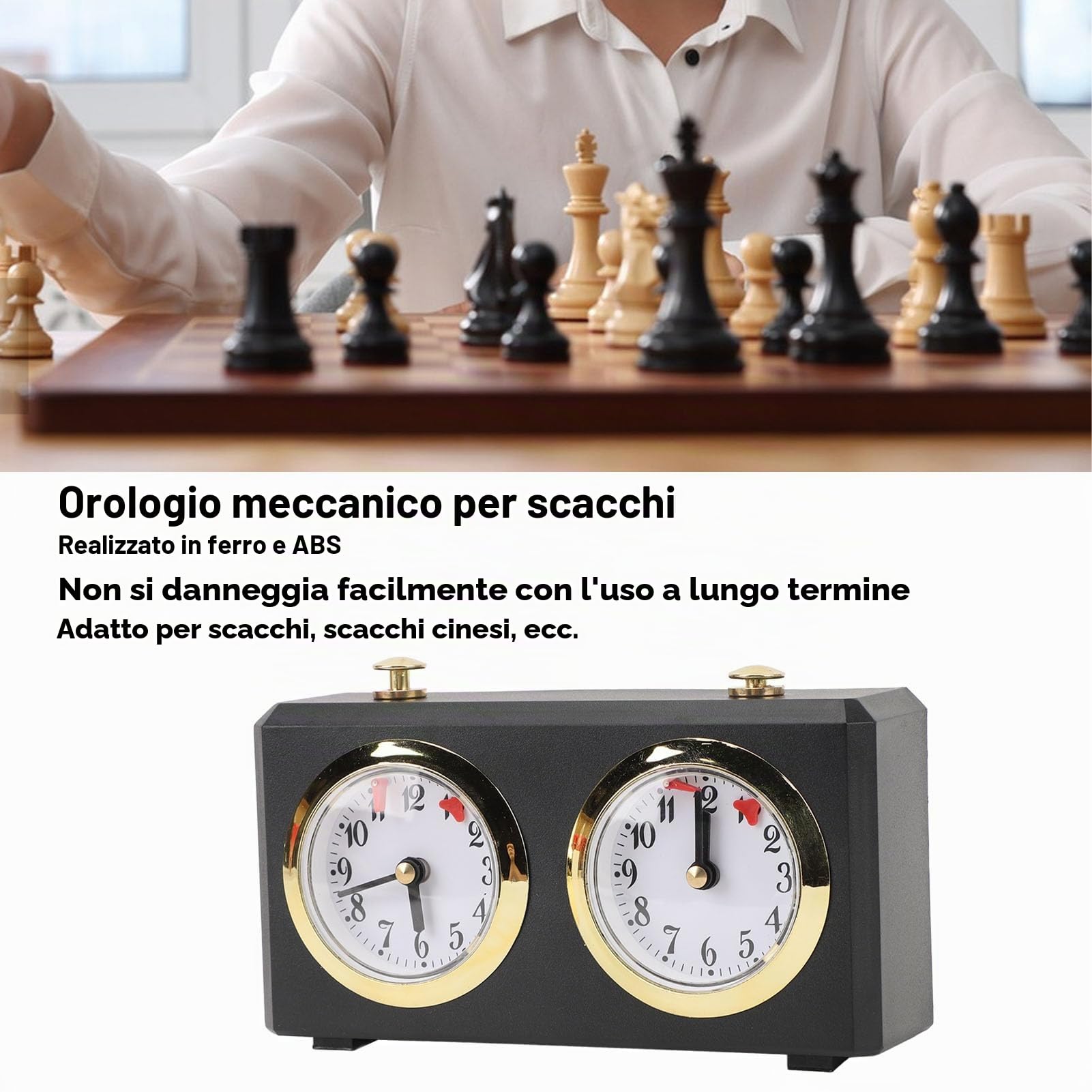 Orologio da Scacchi Analogico, Meccanismo Multifunzionale a Carica Professionale Quadranti Grandi e Facili da Leggere, Competizioni di Scacchi Cinesi, Timer Meccanico (Black)