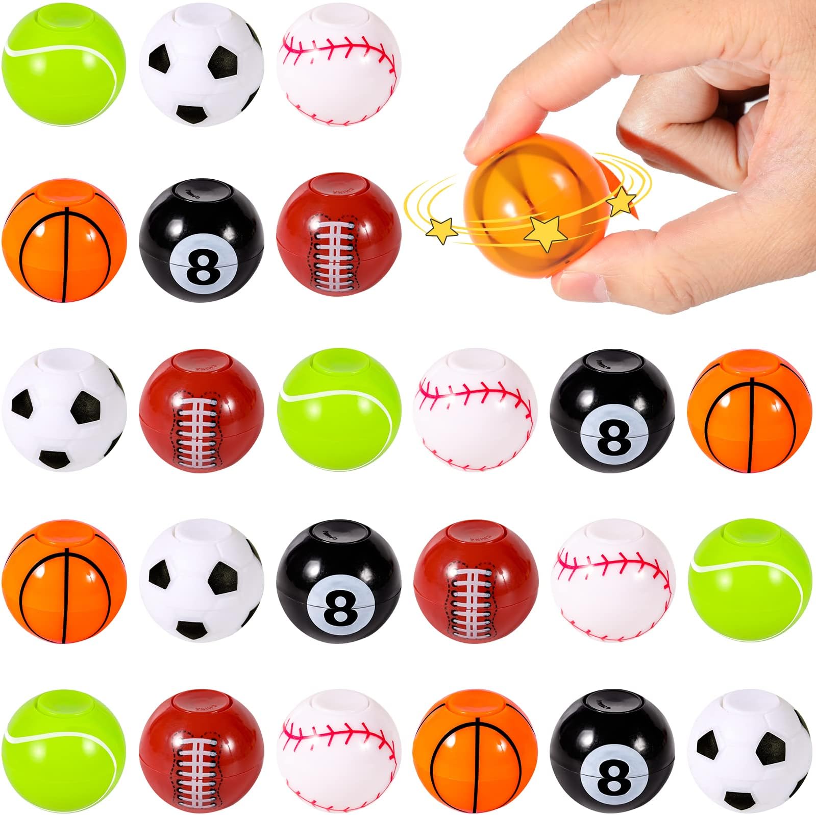 WELLVO Sports Balls Fidget Spinners 24 Pack Sports Party Favors for Kids 4-8 8-12 Goodie Bag Stuffers for Classroom Exchange Fidget Toys Carnival Prizes Birthday Return Gifts Easter Basket Stuffers