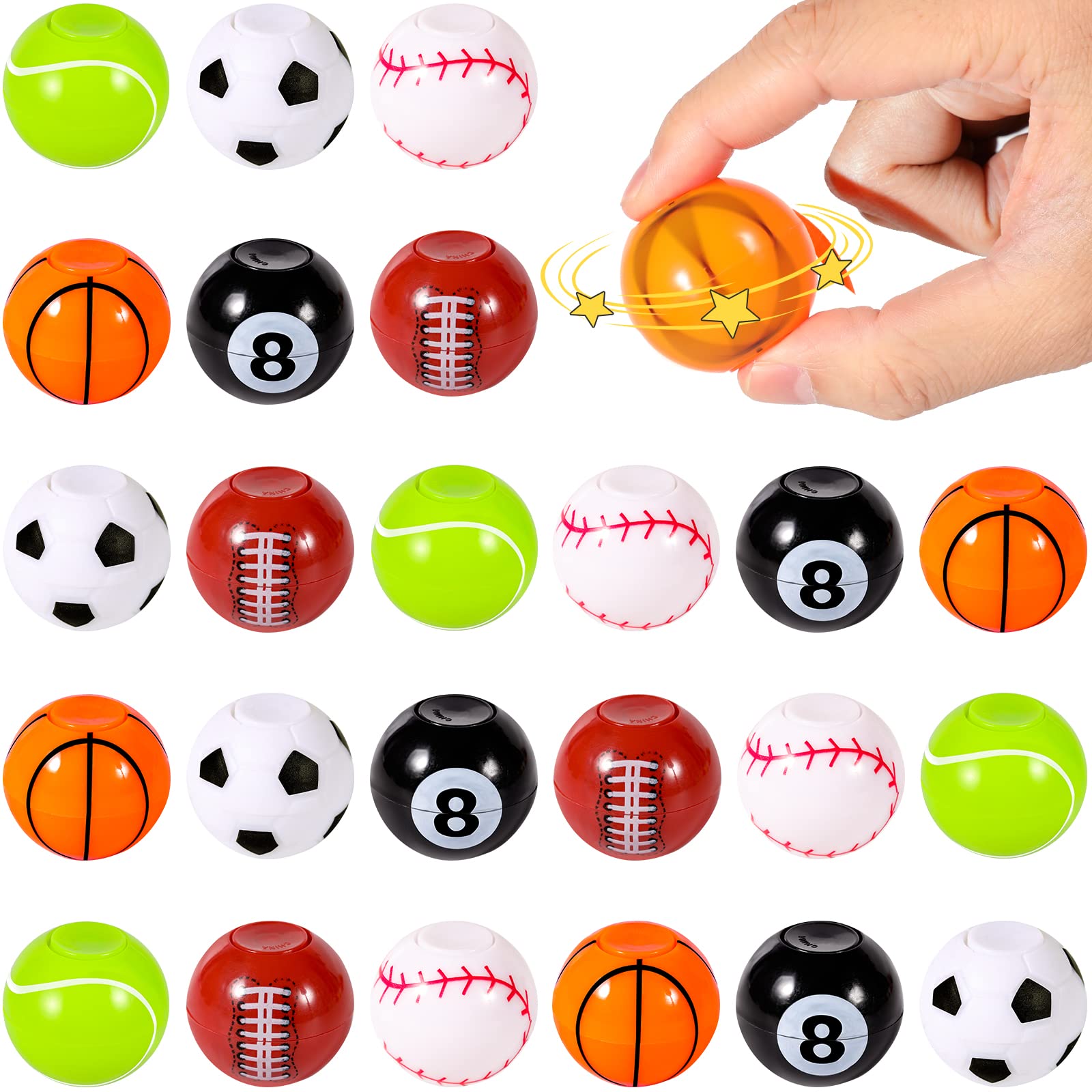 WELLVO Sports Balls Fidget Spinners 24 Pack Sports Party Favors for Kids 4-8 8-12 Goodie Bag Stuffers for Classroom Exchange Fidget Toys Carnival Prizes Birthday Return Gifts Easter Basket Stuffers