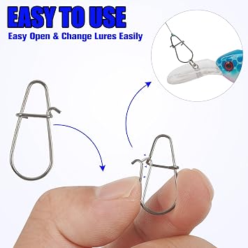 Crankbait Snaps Clips kit for Bass Lures Duo Lock Lure Fast Snaps Stainless Steel Fishing Snaps Quick Change Fishing Clips Speed Clips Snap Hook Connector for Freshwater Saltwater