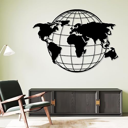 Miniatura 2 de Arte de pared de mapa del mundo metálico, mapa global del mundo, continentes de mapa del mundo de metal, arte de pared de tierra, arte de pared de
