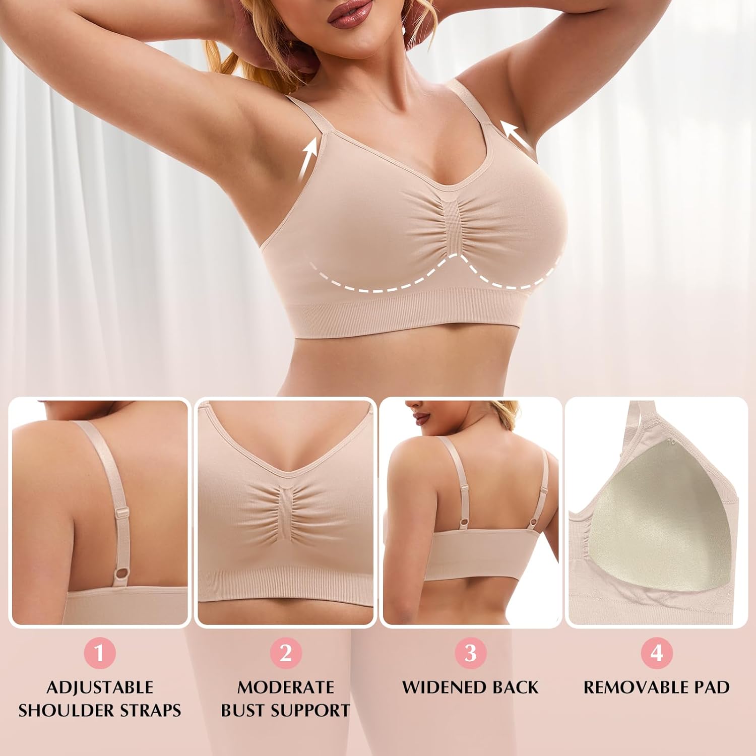 WOWENY Wireless Minimizer Bras for Women Comfortable Full Coverage Padded Bralettes Push Up Smoothing Bra - Image 4
