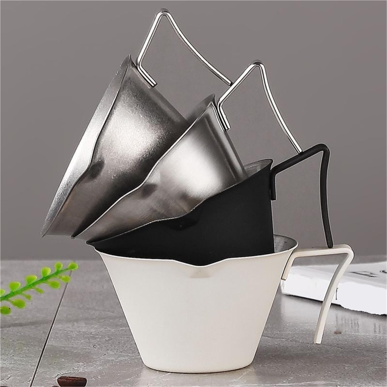 Taza de café acero inoxidable, taza extracción Espresso con boquilla guía, práctica onzas, accesorios cocina y cafetería, 3 uds Para Espumar(White-100ml)