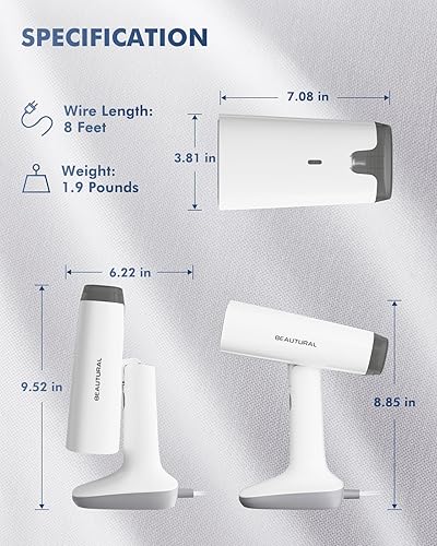 Miniatura 7 de BEAUTURAL Vaporizador de viaje para ropa con doble voltaje para uso en todo el mundo, removedor de arrugas de tela plegable de mano, plancha de