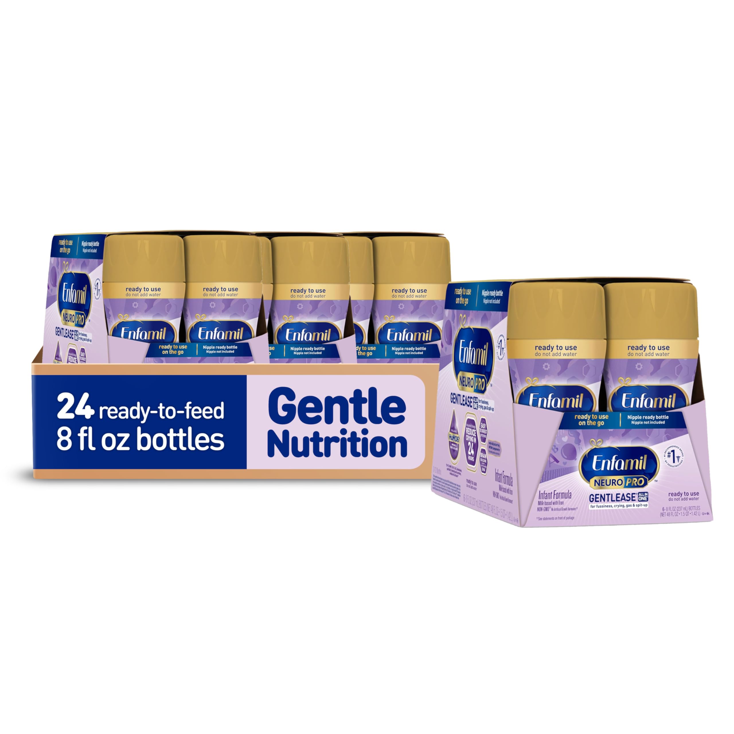 EnfamilNeuroPro Gentlease Baby Formula, Infant Formula Nutrition, Brain Support that has DHA, HuMO6 Immune Blend, Designed to Reduce Fussiness, Crying, Gas & Spit-up in 24 Hrs, 8 Fl Oz, 24 Bottles