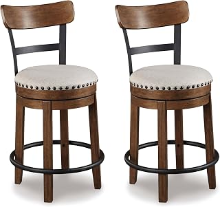 Signature Design by Ashley Valebeck Swivel Barstool, Counter Height, Linen