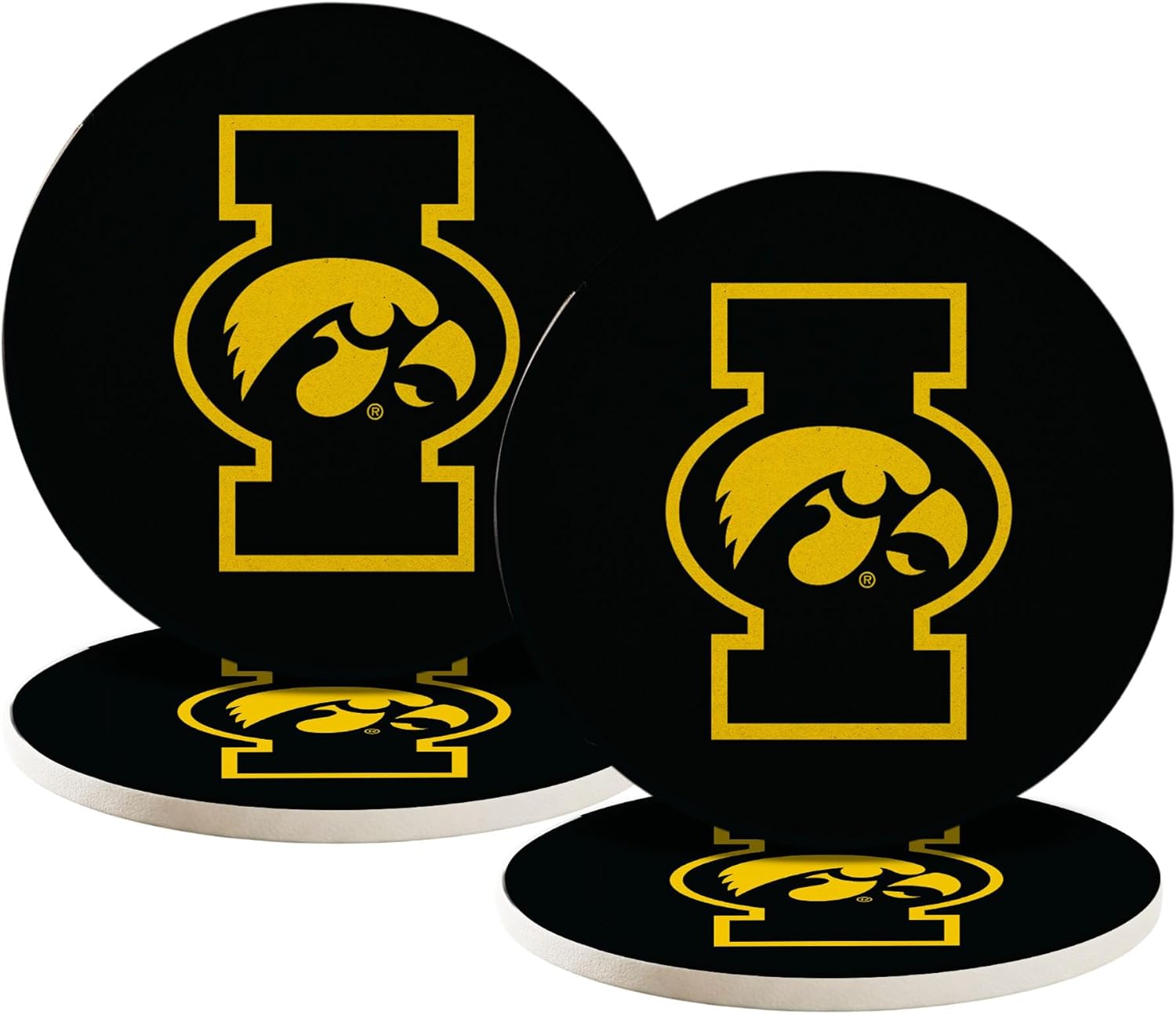 Desert Cactus University of Iowa Circle Ceramic Coasters 4 Pack Hawkeyes Absorbent Drink Coasters with Cork Backing (Design C)