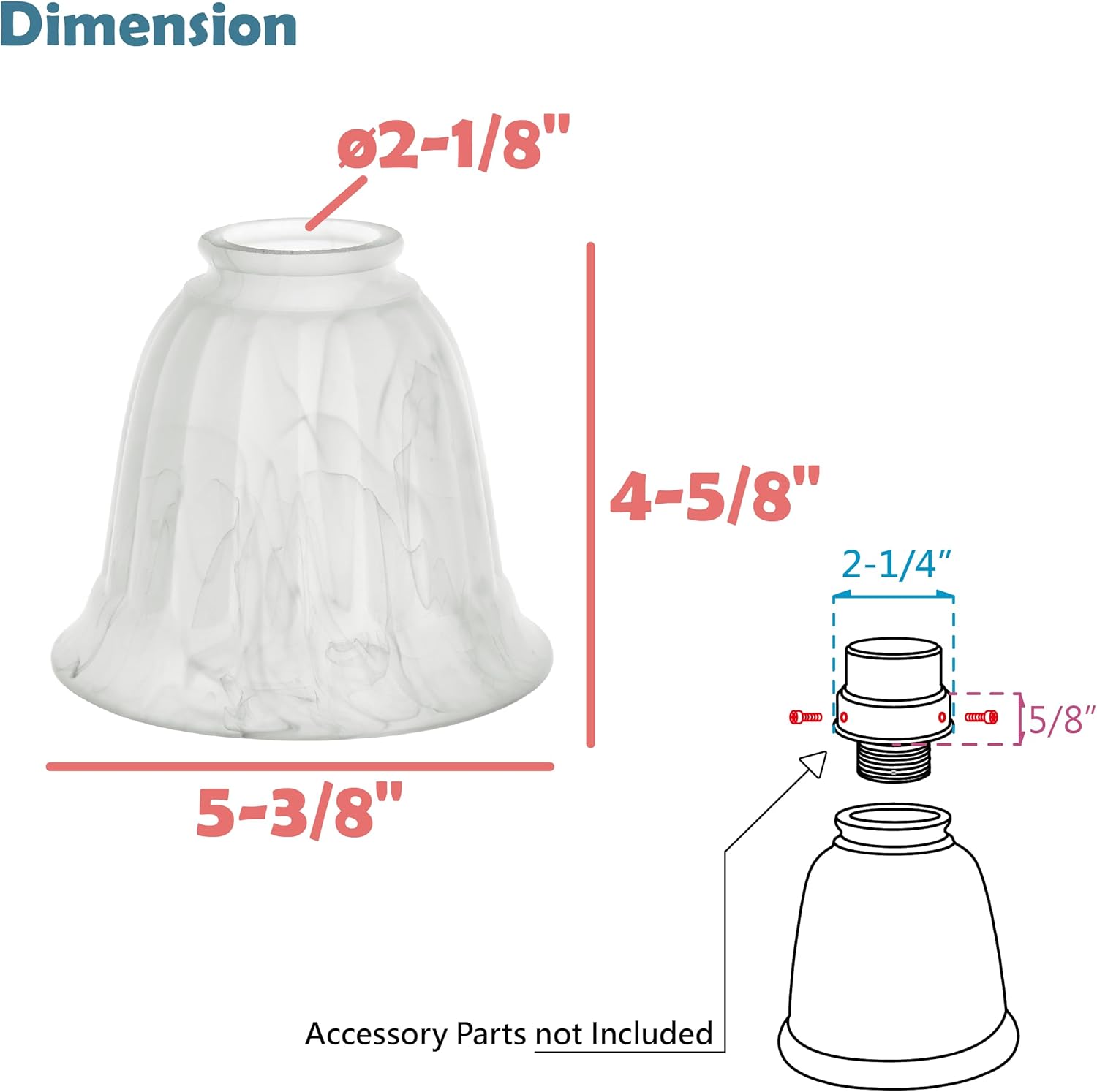 Aspen Creative 23178-65-4 Transitional Alabaster Bell Shaped Ceiling Fan Replacement Glass Shade,2-1/8" Fitter,5-3/8" Diameter x 4-5/8" Height,4 Pack