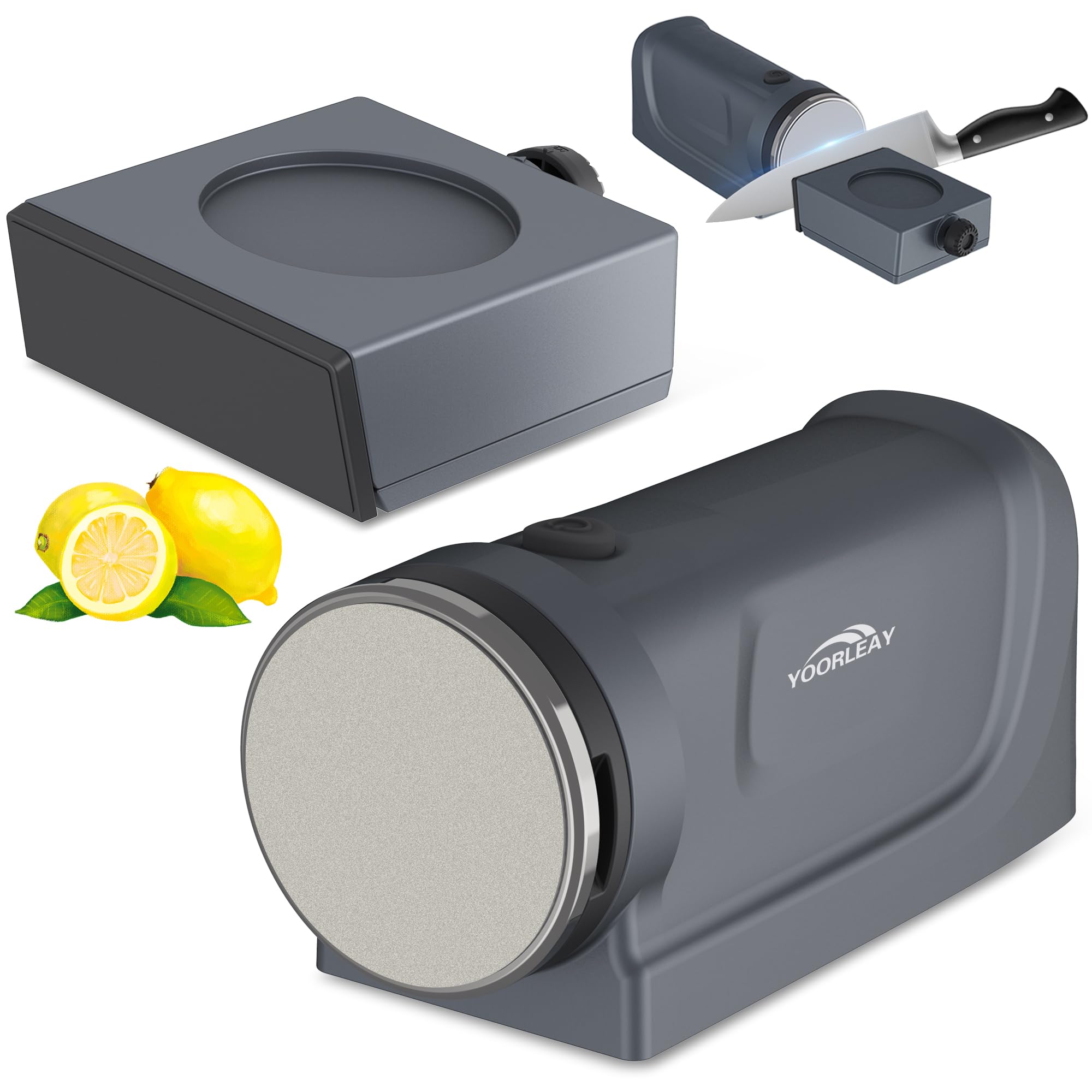 Afilador de Cuchillos Eléctrico Rodante- Ángulo de Afilado Ajustable 15-32 Grados, Apto para Cuchillos de Cocina, Afilador de Cuchillos Eléctrico Rodante Ahorra Tiempo y Esfuerzo, Gris
